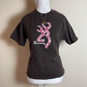 Browning Brown T-Shirt with Pink Logo